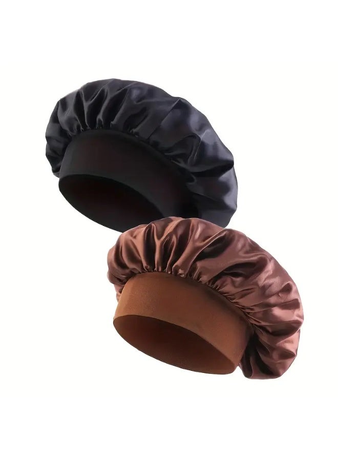2-Piece Satin Hair Bonnet Set – For Sleep and Shower, Soft and Durable, Two Colors – Satin Bonnet, Hair Bonnet, Sleep Bonnet, Shower Bonnet, Curly Hair Bonnet, Long Hair Bonnet, Short Hair Bonnet, Soft Bonnet, Durable Bonnet, Hair Care. - Image 2
